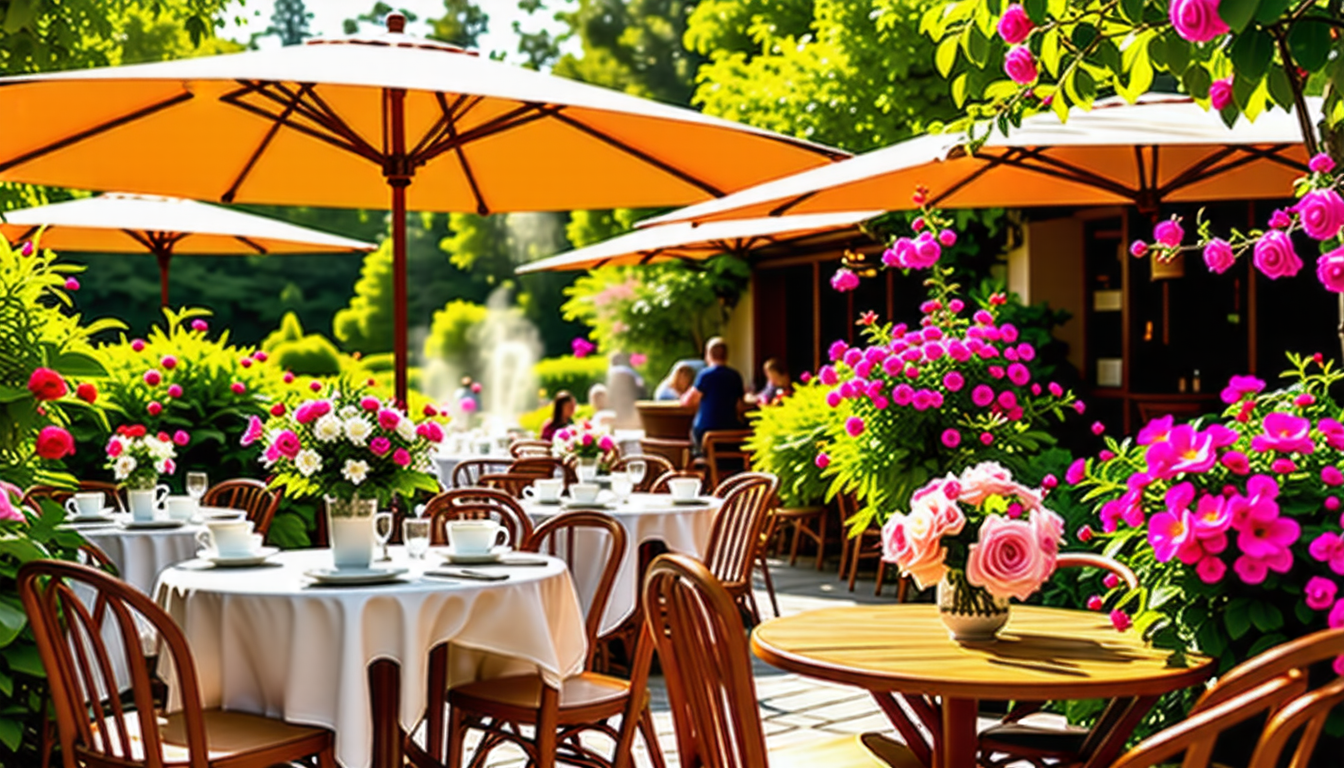 unwind at outdoor seating cafes that offer breathtaking garden views. experience the perfect blend of nature and relaxation while savoring your favorite beverages in a charming atmosphere.